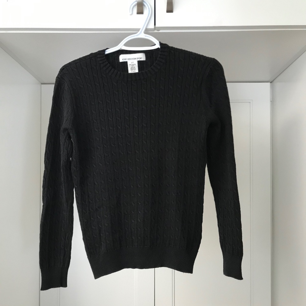 Jones NewYork Sport 💯 % Cotton Black Cable Knit Pullover Sweater US S